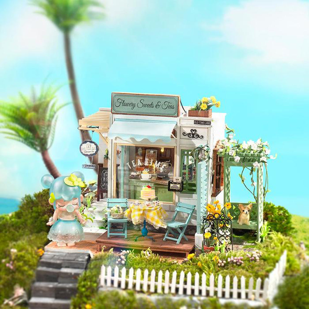 Robotime FLOWERY SWEETS & TEAS 3D DIY Miniature Dollhouse House Model Kit DG146