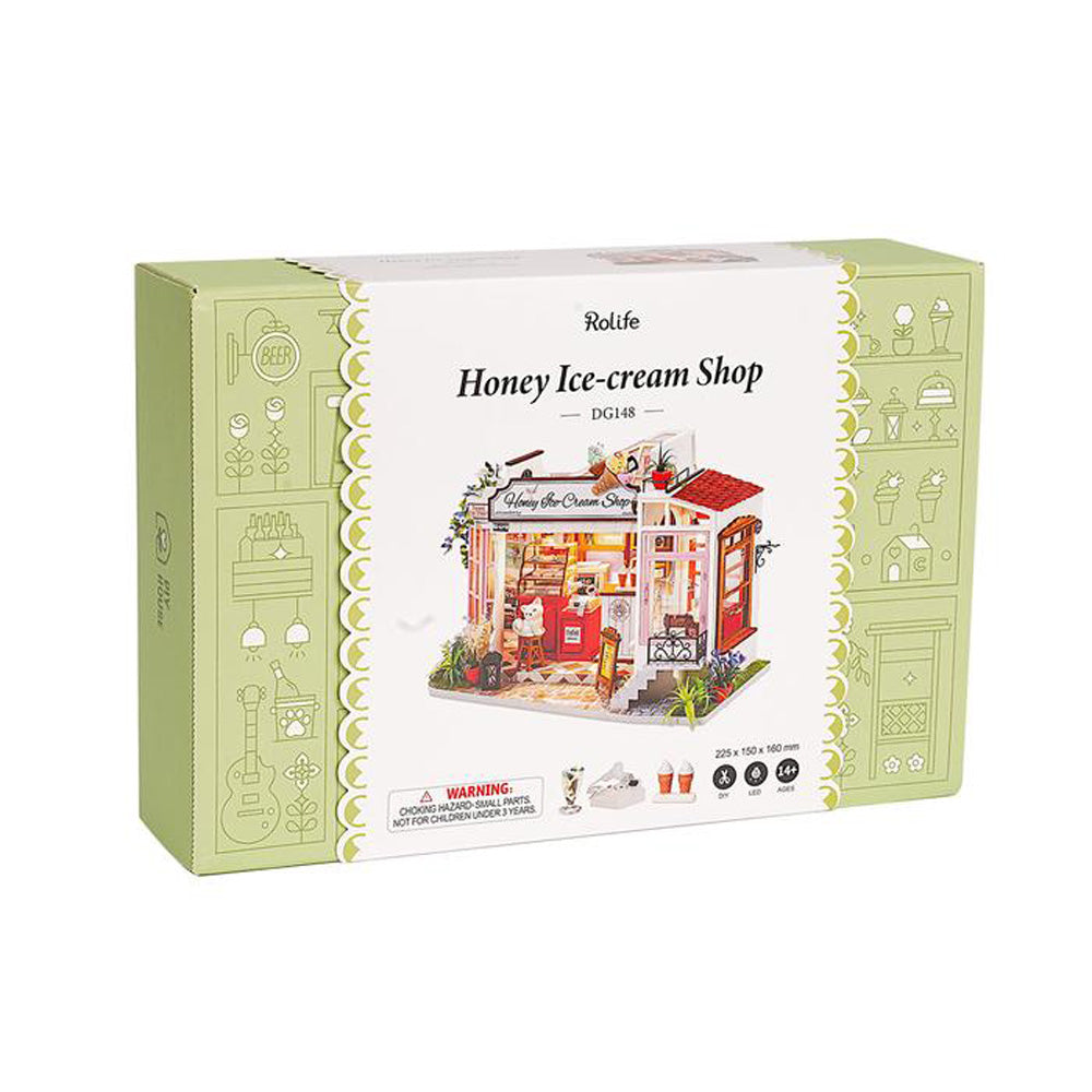 Robotime Rolife Honey Ice-cream Shop DIY Miniature Dollhouse 3D House Model Kit DG148