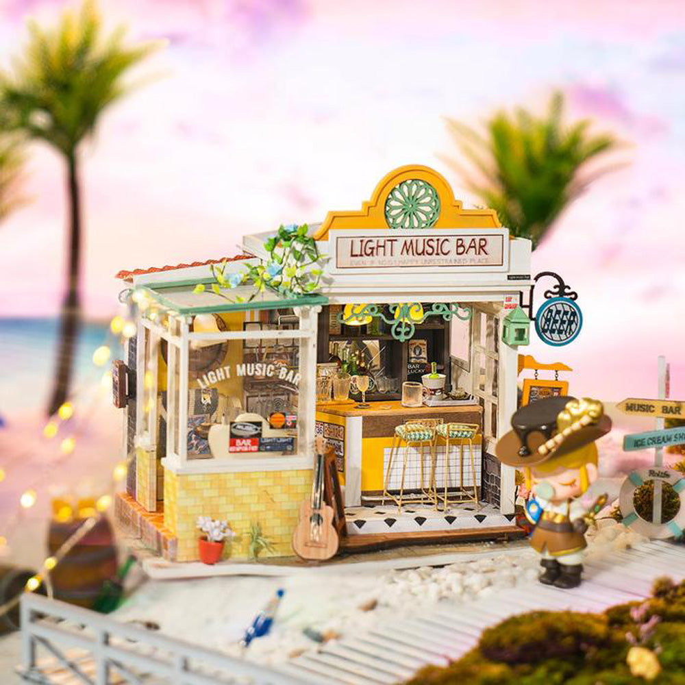 Robotime Rolife Light Music Bar DIY Miniature Dollhouse 3D House Model Kit DG147