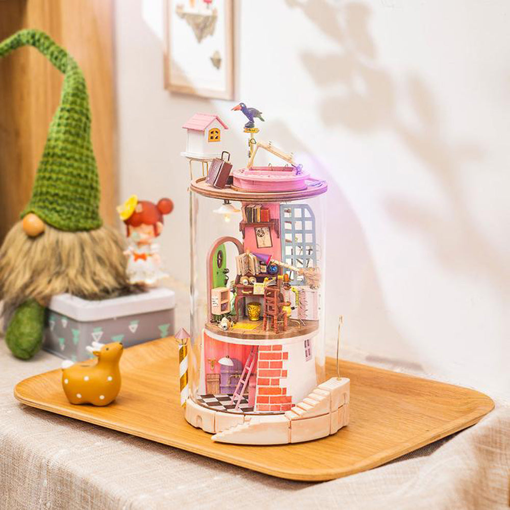 Robotime Rolife Secluded Neighbour DIY Glass Miniature Dollhouse 3D Model Kit Toy DS003