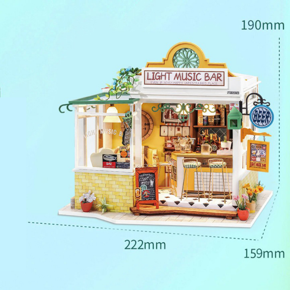 Robotime Rolife Light Music Bar DIY Miniature Dollhouse 3D House Model Kit DG147