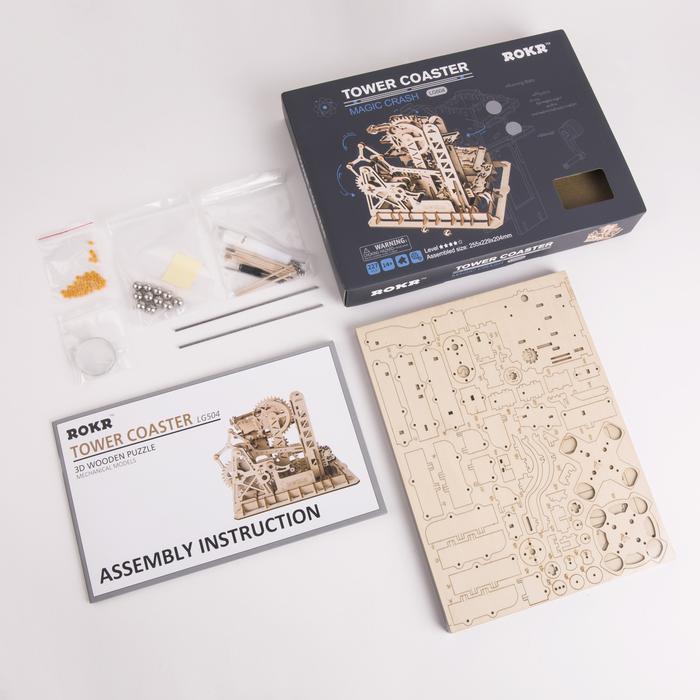 Robotime 3D DIY Wooden Puzzle Mechanical Gear Drive Marble Climber Run Set LG504