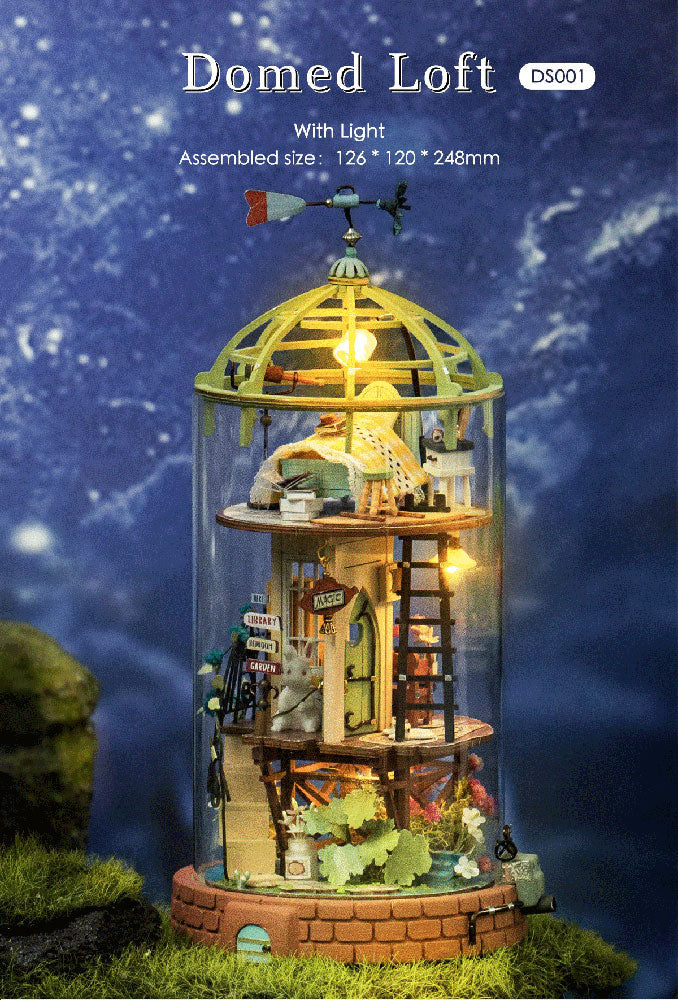 Robotime Rolife Domed Loft DIY Glass Miniature Dollhouse 3D House Model Kit Toy DS001