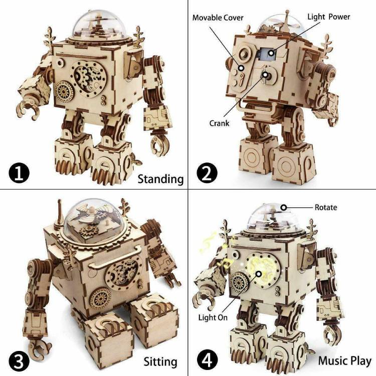 Robotime DIY 3D Wooden Mechanical Gears Drive Steampunk Orpheus Music Box AM601