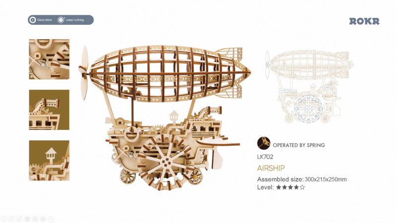 Robotime 3D DIY Wooden Puzzle Mechanical Gear Drive Vintage Air Vehicle LK702