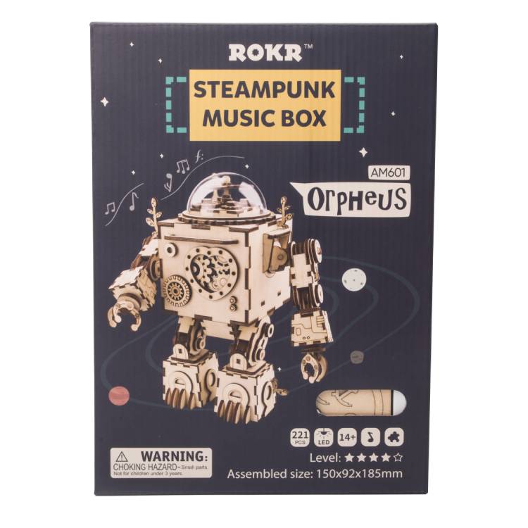 Robotime DIY 3D Wooden Mechanical Gears Drive Steampunk Orpheus Music Box AM601