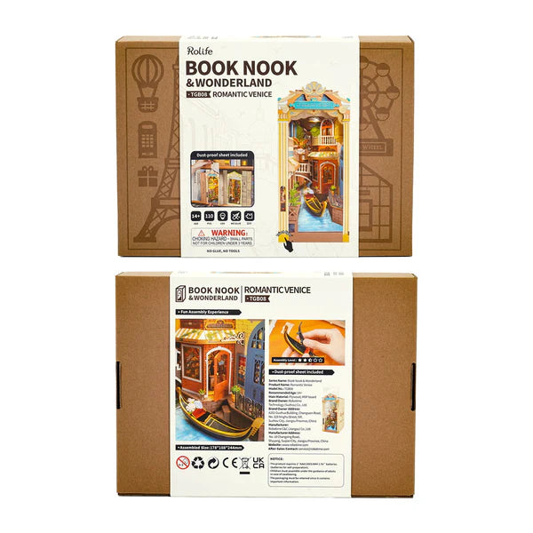 Rolife Romantic Venice DIY Book Nook Shelf Insert Kit (TGB08) | Dust Cover + Touch Light
