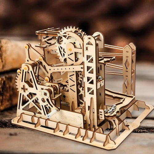 Robotime 3D DIY Wooden Puzzle Mechanical Gear Drive Marble Run Set Gift LG503