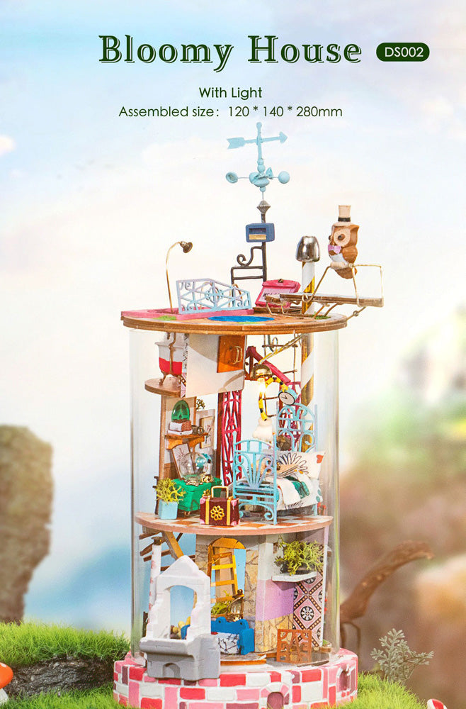Robotime Rolife Bloomy House DIY Glass Miniature Dollhouse 3D Model Kit Toy DS002