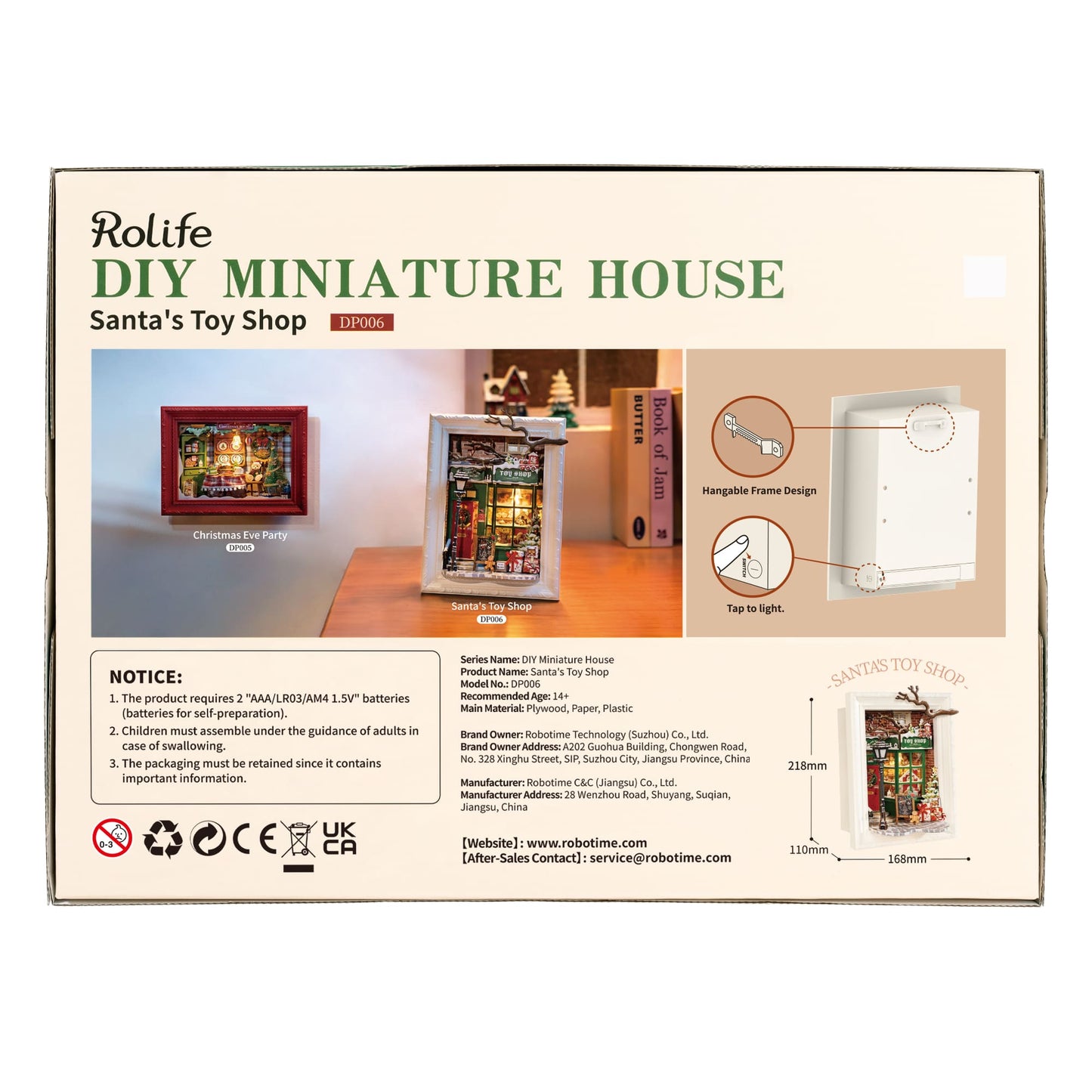 Santa's Toy Shop DIY 3D Wooden Puzzle - DP006 | Robotime Model Kit with LED Lights for Adults