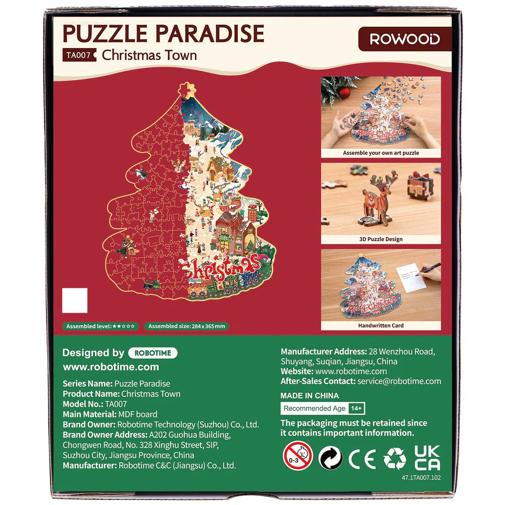 Robotime Christmas Town DIY 3D Wooden Puzzle - TA007 | Miniature Village Kit with LED Lights for Adults