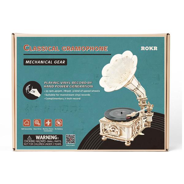 ROBOTIME DIY Crank Classic Gramophone Wooden Model Building Kit Assembly Toy Gift LKB01