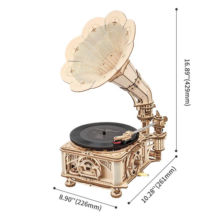 ROBOTIME DIY Crank Classic Gramophone Wooden Model Building Kit Assembly Toy Gift LKB01