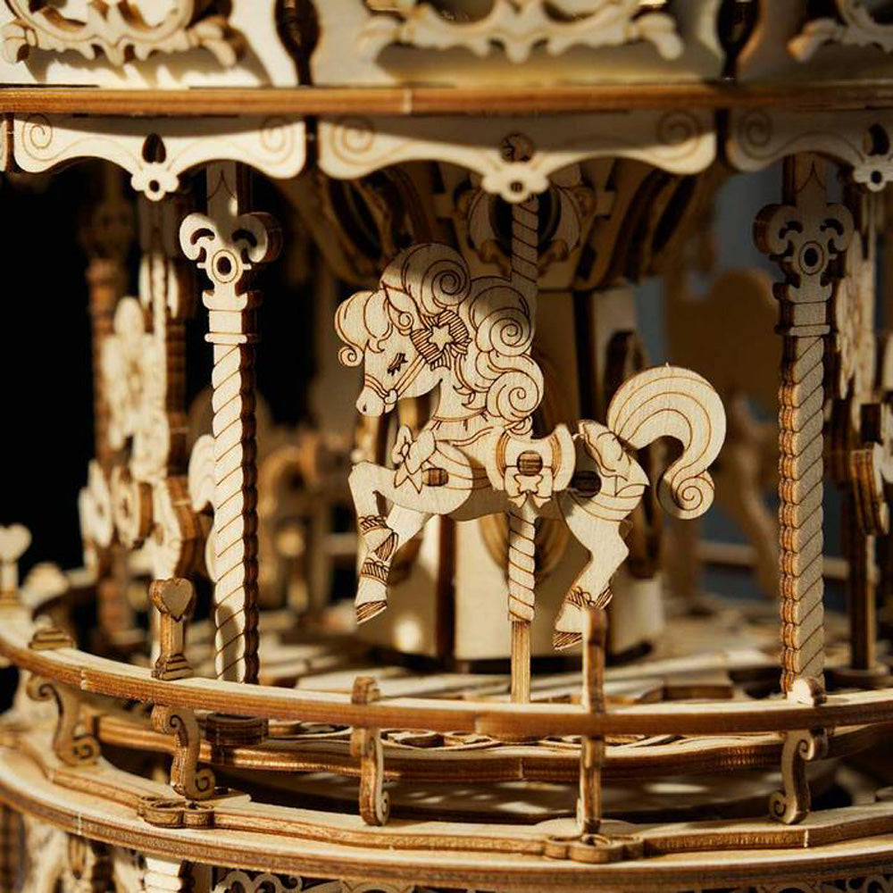 Robotime ROKR 3D Romantic Carousel Mechanical Music Box DIY Wooden Puzzle AMK62