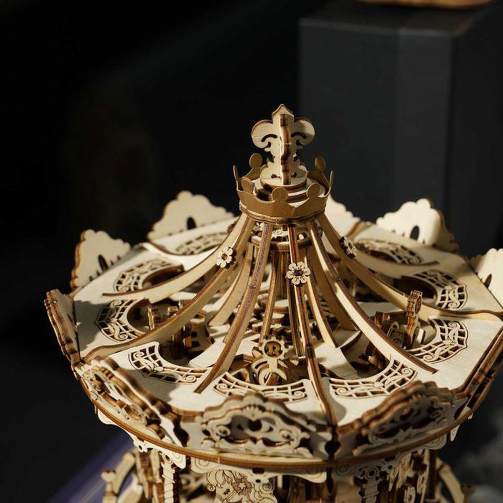 Robotime ROKR 3D Romantic Carousel Mechanical Music Box DIY Wooden Puzzle AMK62