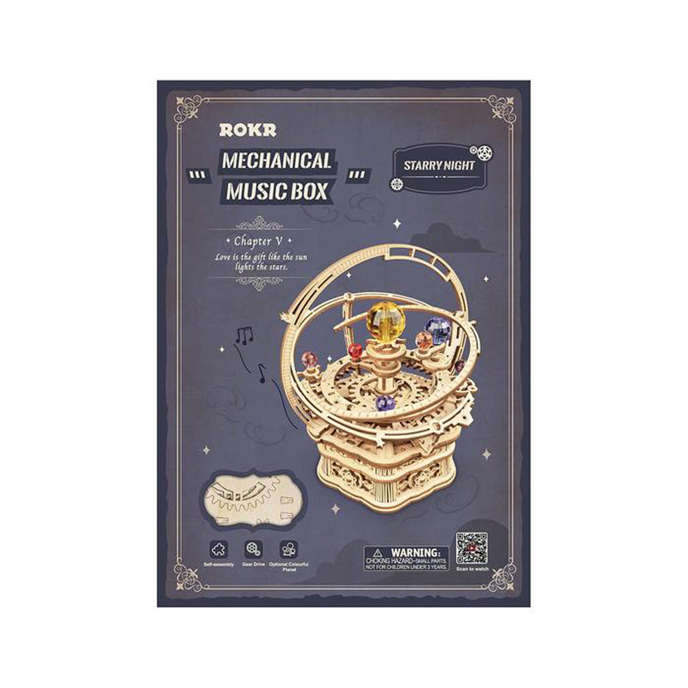 Robotime Starry Night Orrery Mechanical Music Box 3D Wooden Puzzle DIY Assemble AMK51