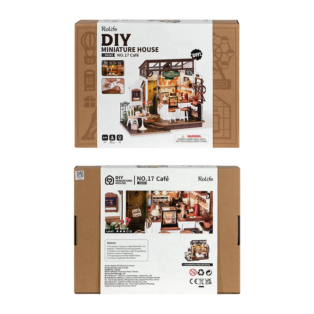 Rolife Flavory Café Miniature House kit DG162 LED light 3D Wooden Puzzle DIYGift For Kids