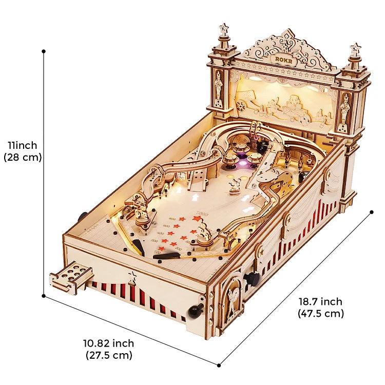 ROKR 3D Pinball Machine 3D Wooden Puzzle EG01 vintage style tabletop game Colorful LED lights