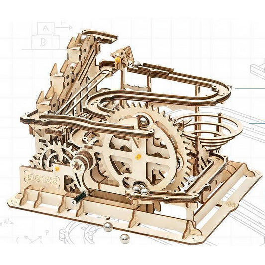 Robotime 3D DIY Wooden Puzzle Mechanical Gear Drive Marble Parkour Run Set LG501