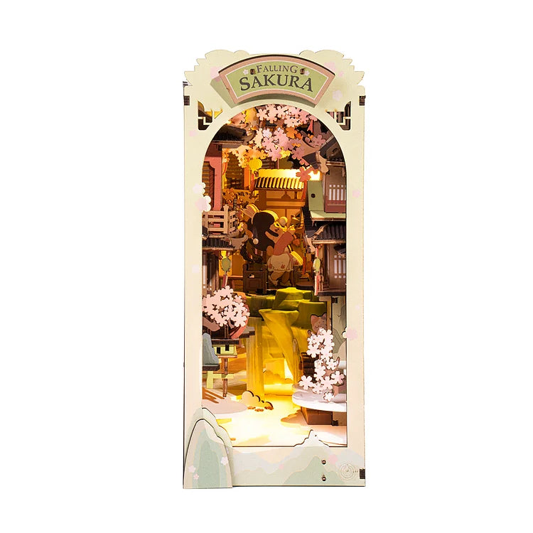Rolife Falling Sakura DIY Book Nook Shelf Insert TGB05 LED light 3D Wooden Puzzle DIYGift For Kids