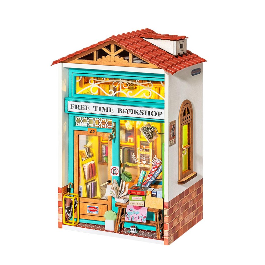 Robotime 3D DIY Wooden Puzzle Free Time Bookshop Miniature Dollhouse Kit DS008