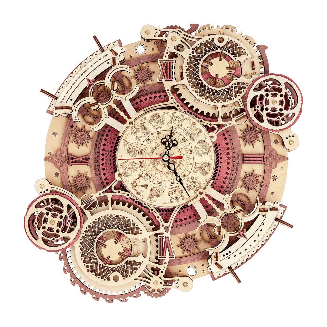 Robotime 3D DIY Wooden Puzzle Zodiac Wall DIY Clock 3D Wooden Puzzle LC601