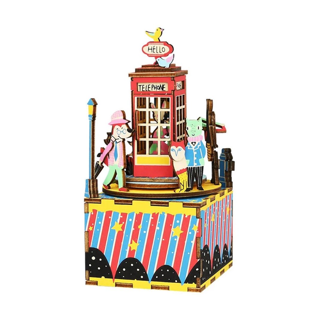 Robotime 3D DIY Wooden Puzzle Music Box Phone Booth AM401