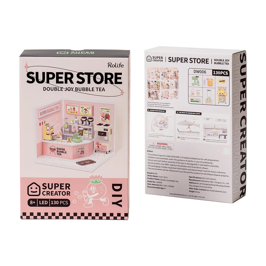 Rolife Super Creator Double Joy Bubble Tea Plastic DIY Miniature House Kit DW006 Toy Gift for Children Adult