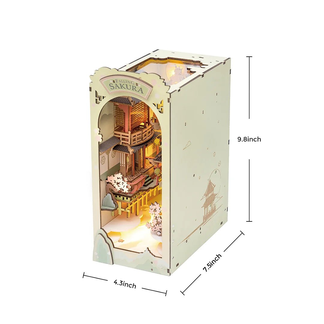 Rolife Falling Sakura DIY Book Nook Shelf Insert TGB05 LED light 3D Wooden Puzzle DIYGift For Kids