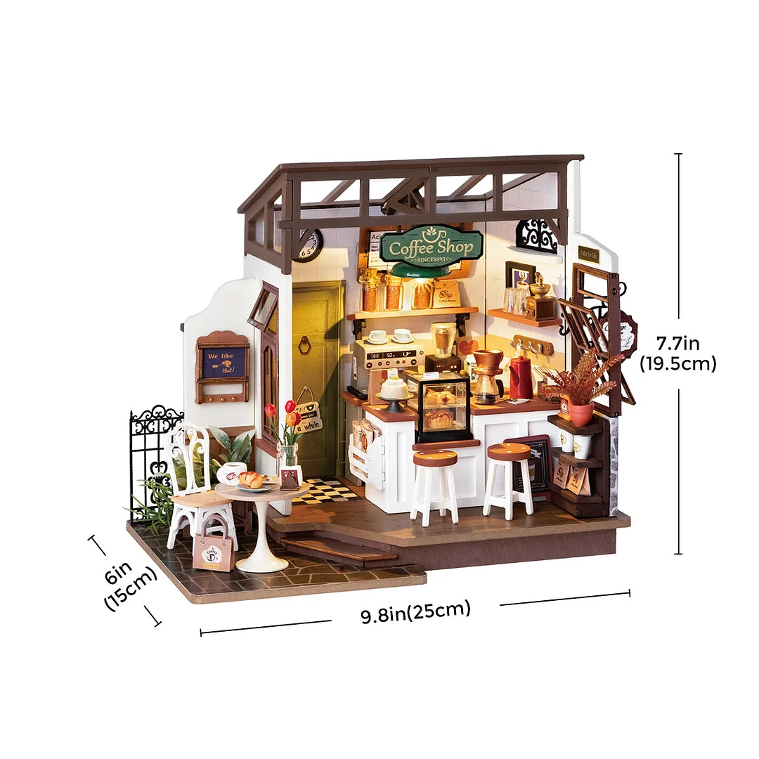 Rolife Flavory Café Miniature House kit DG162 LED light 3D Wooden Puzzle DIYGift For Kids