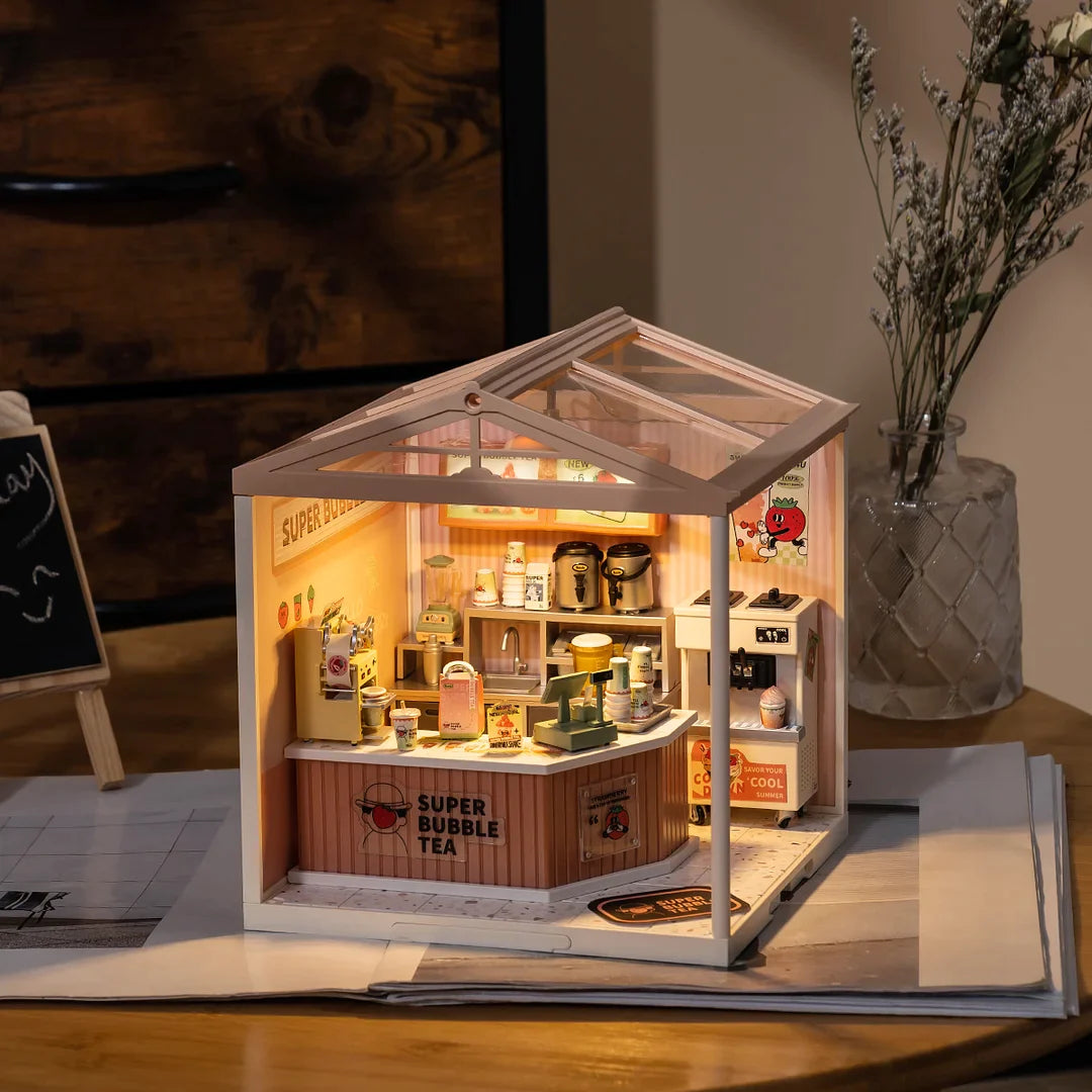 Rolife Super Creator Double Joy Bubble Tea Plastic DIY Miniature House Kit DW006 Toy Gift for Children Adult