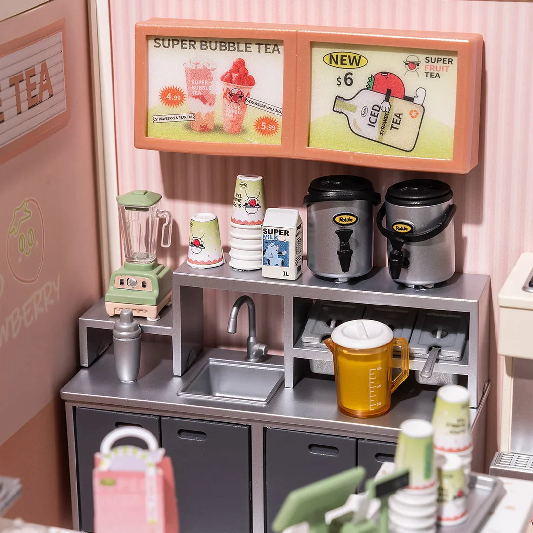 Rolife Super Creator Double Joy Bubble Tea Plastic DIY Miniature House Kit DW006 Toy Gift for Children Adult