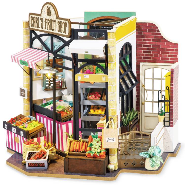 Robotime 1:24 DIY Miniature Mini Dollhouse Kit Home Deco Carl's Fruit Shop DG142