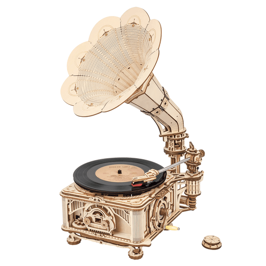 Robotime ROKR Classic Gramophone (Electric Version) Mechanical Models 3D Wooden Puzzle Funny Toy for Kids LKB01