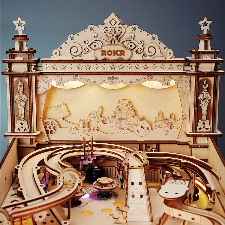 ROKR 3D Pinball Machine 3D Wooden Puzzle EG01 vintage style tabletop game Colorful LED lights