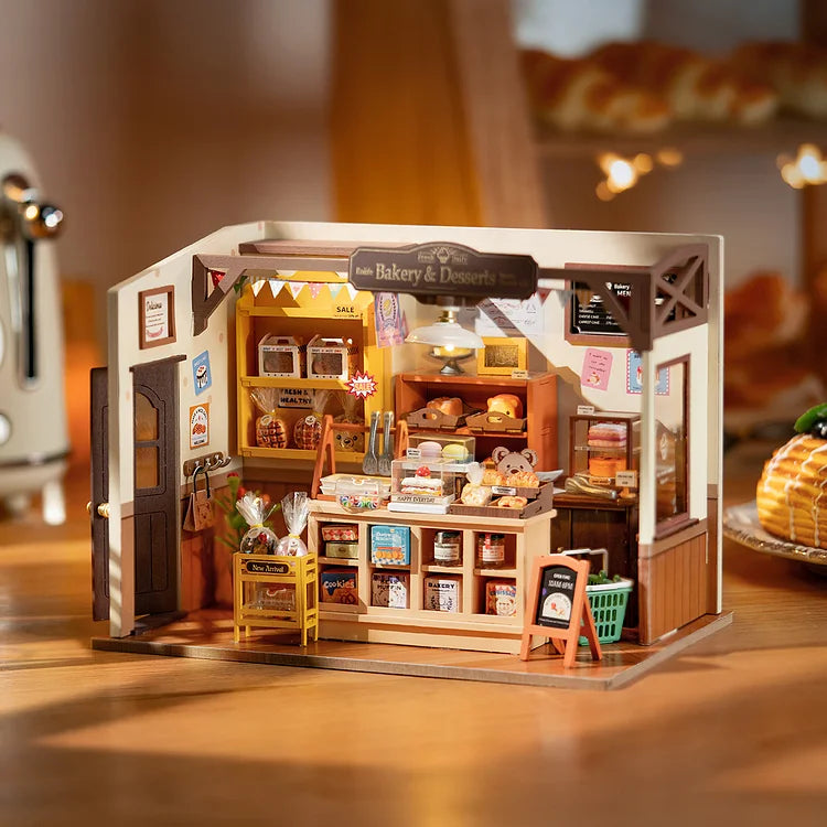 Rolife Becka's Baking House DIY Miniature House Kit DG161 LED light 3D Wooden Puzzle DIYGift For Kids