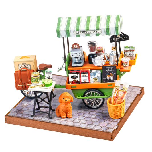 Rolife Aromatic Coffee Cart DG182 DIY miniature house kit main product view