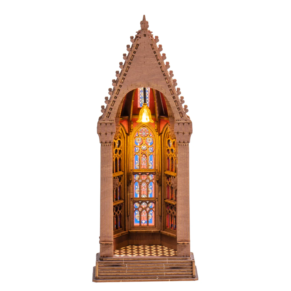 Rolife Geometric Cathedral TGA03 3D wooden puzzle illuminated cathedral model front view