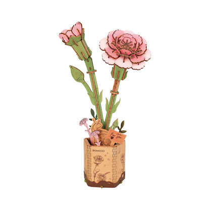 Rowood Pink Carnation TW051 DIY wooden flower puzzle, front product view