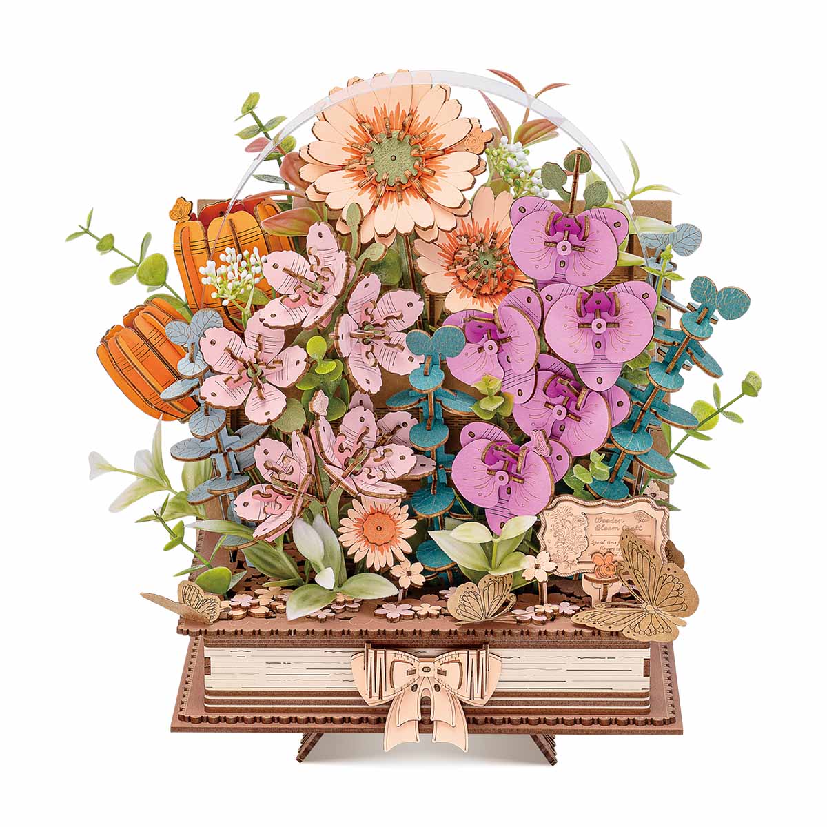 Rowood Wooden Blooming Book TW04H DIY flower bouquet 3D wooden puzzle front view