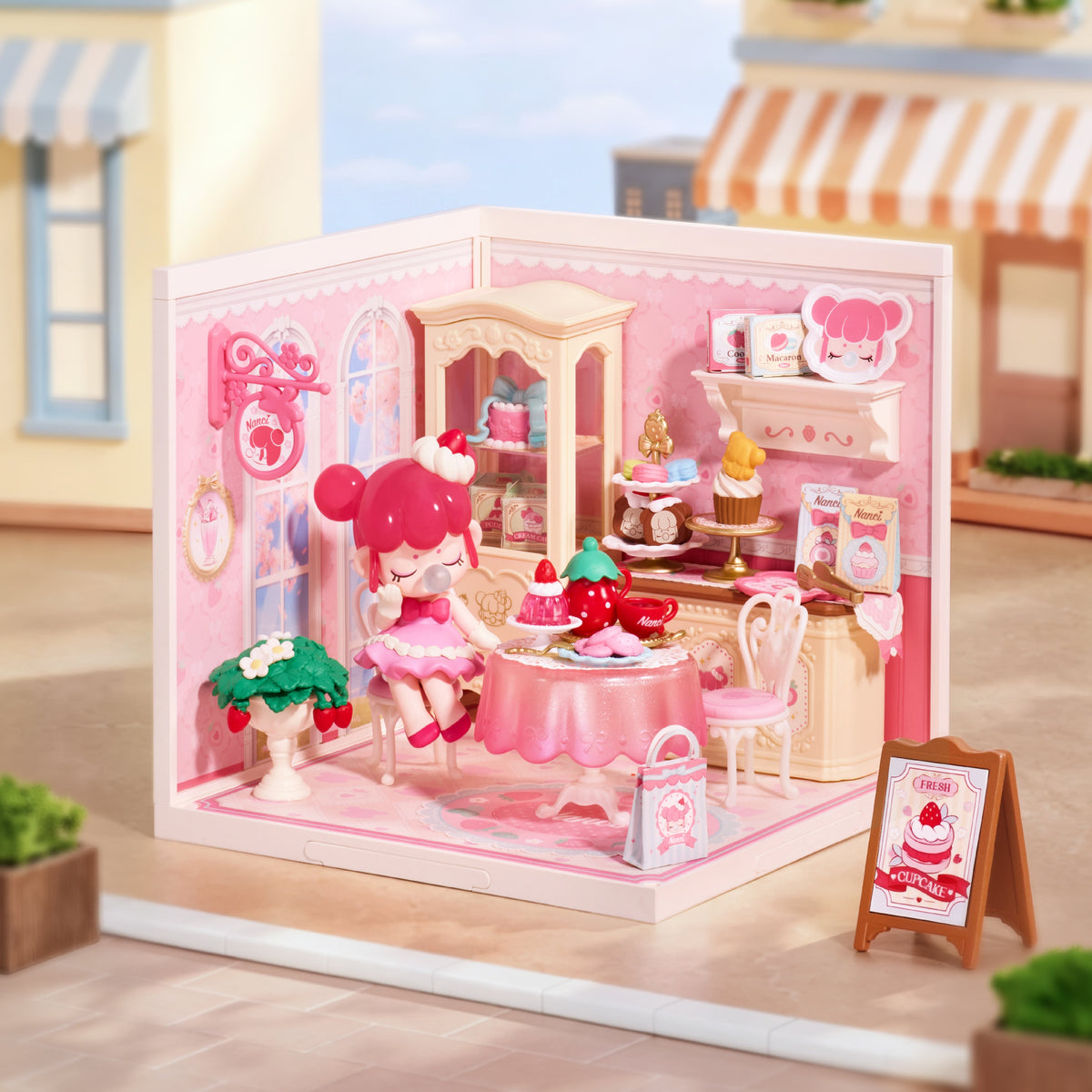 Rolife Nanci's Strawberry Teatime DWL07 - miniature room in a display setting