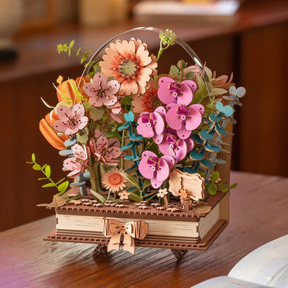 Rowood Wooden Blooming Book TW04H flower bouquet puzzle displayed on a tabletop