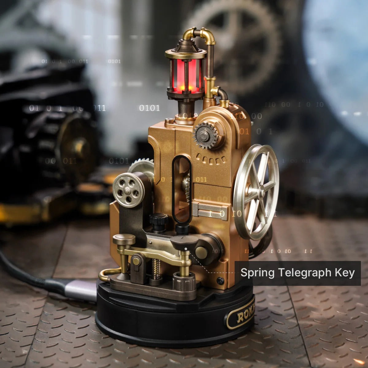 ROKR Morse Telegraph CGM02 spring telegraph key detail with mechanical light and sound feature