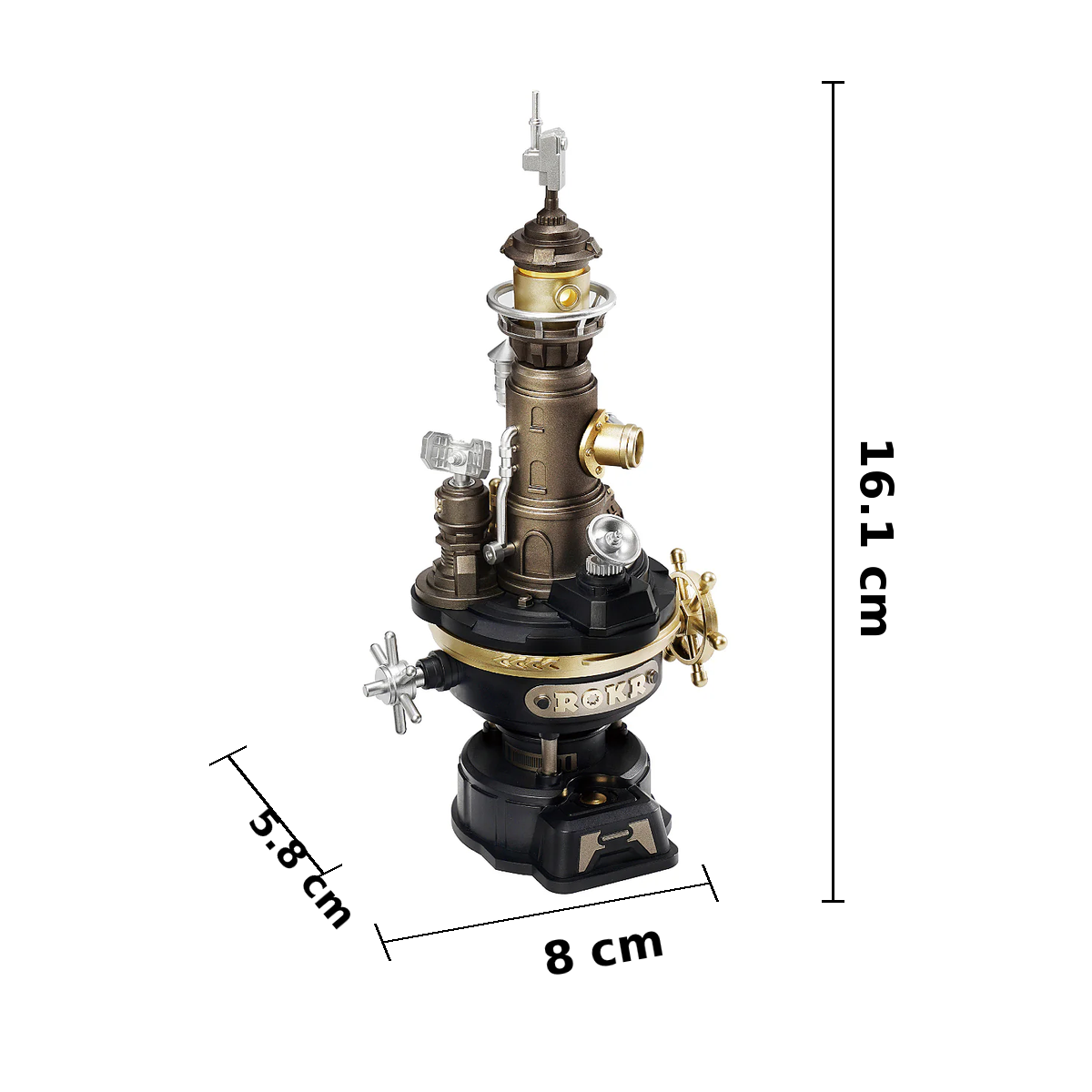 ROKR Navi Lighthouse CGM01 assembled size guide 8 x 5.8 x 16.1 cm