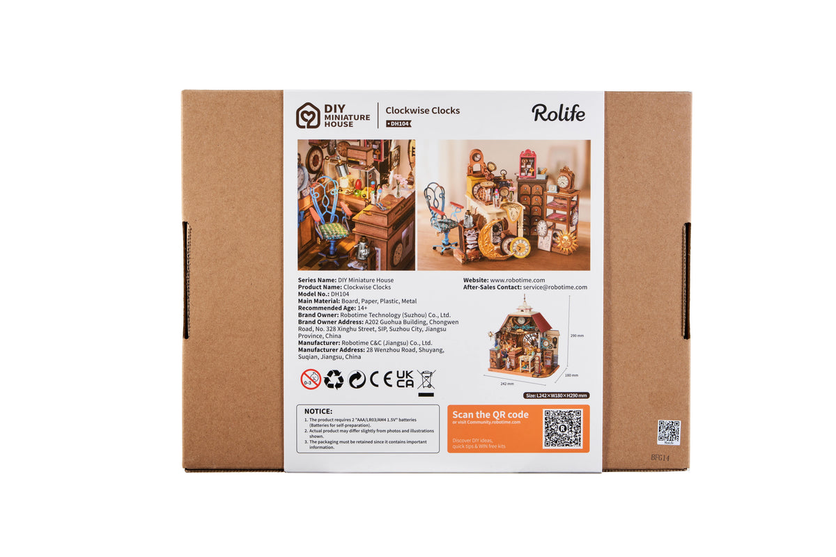 Rolife Clockwise Clocks DH104 - back of the retail packaging