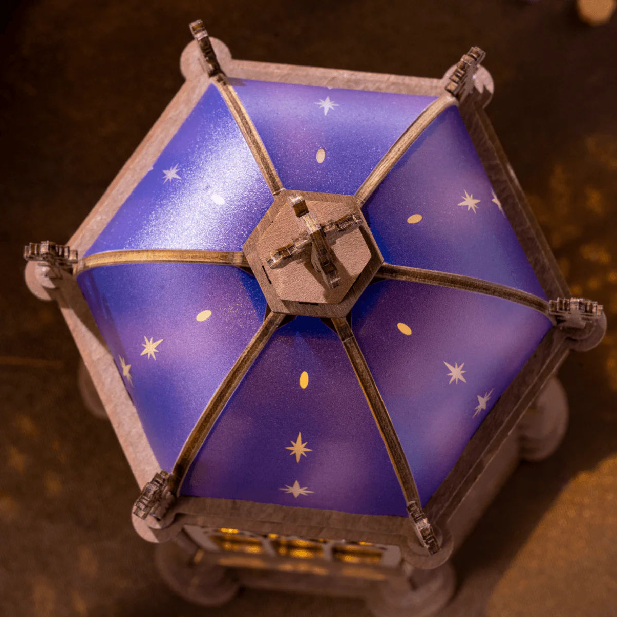 Close-up of the blue starry dome on the Rolife Starry Dome Cathedral TGA02 wooden puzzle