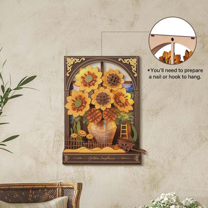 Rowood Golden Sunflower TH002 wall hanging display showing rear hook position for home decor