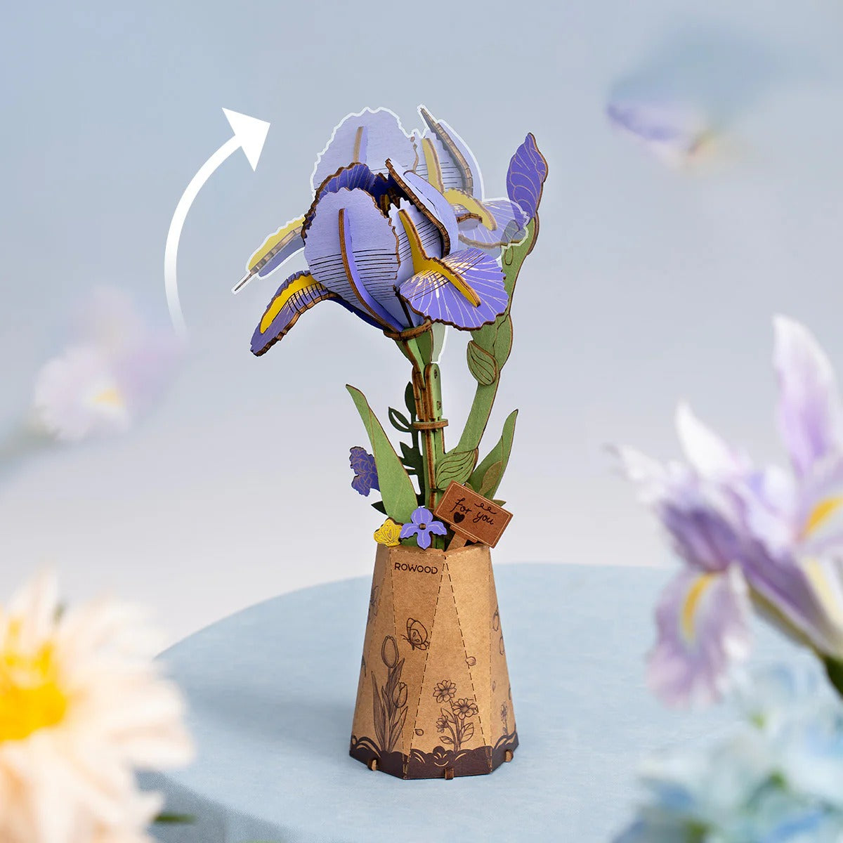 Rowood Purple Iris TW121 DIY wooden flower with adjustable flower bud detail
