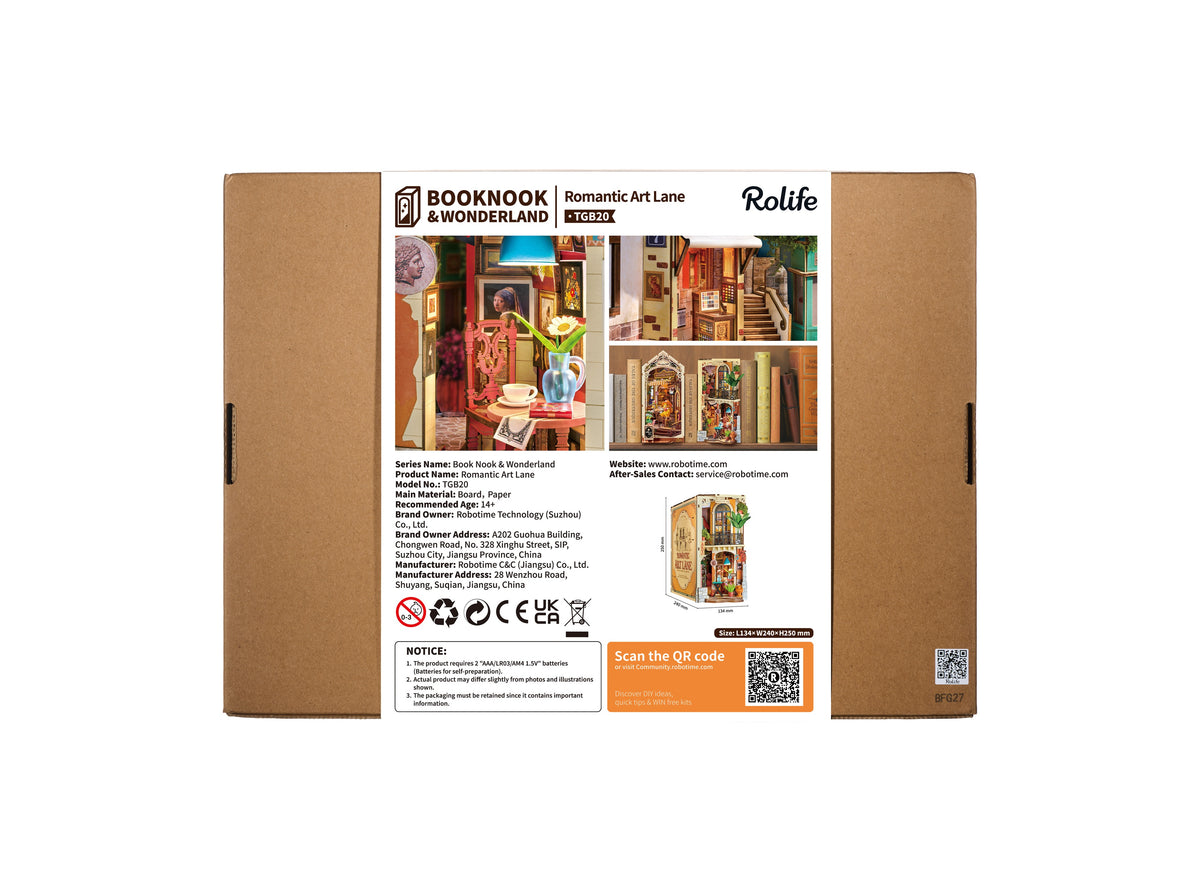 Rolife Romantic Art Lane TGB20 - back of the retail packaging