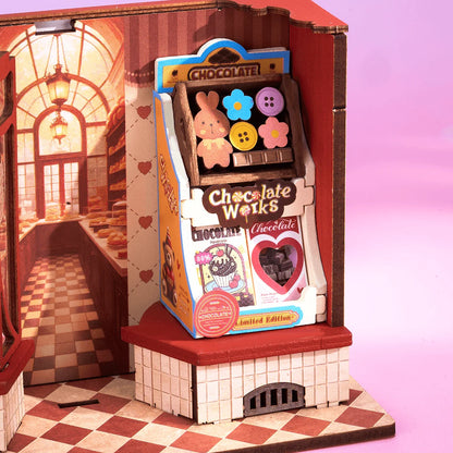 Rolife Sweet Chocolate Shop DS046 close-up of chocolate works display shelf and shop interior detail